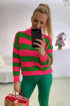 Pásikový pulovrik WIND (pink / green)